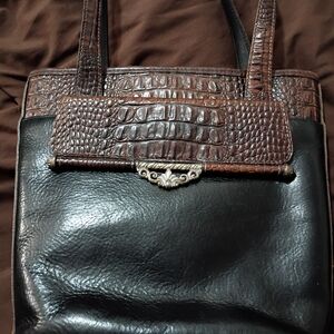 Brighton Vintage Women's Leather Brown and Black Croc-Accent Leather Tote